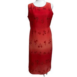 Vtg MHM Melissa Harper Chiffon Sheath Dress Womens 10 Red Midi Y2K Elegant